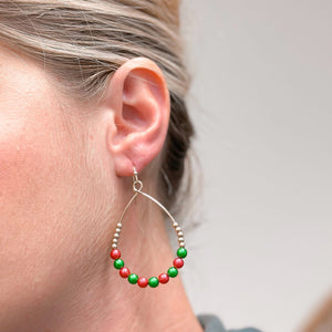 Oval Holiday Beaded Dangle Earrings - Multi