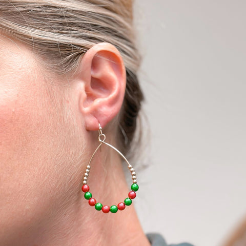 Oval Holiday Beaded Dangle Earrings - Multi