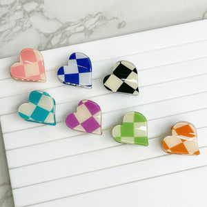 Mini Checkered Heart Claw Clip - Pack of 7