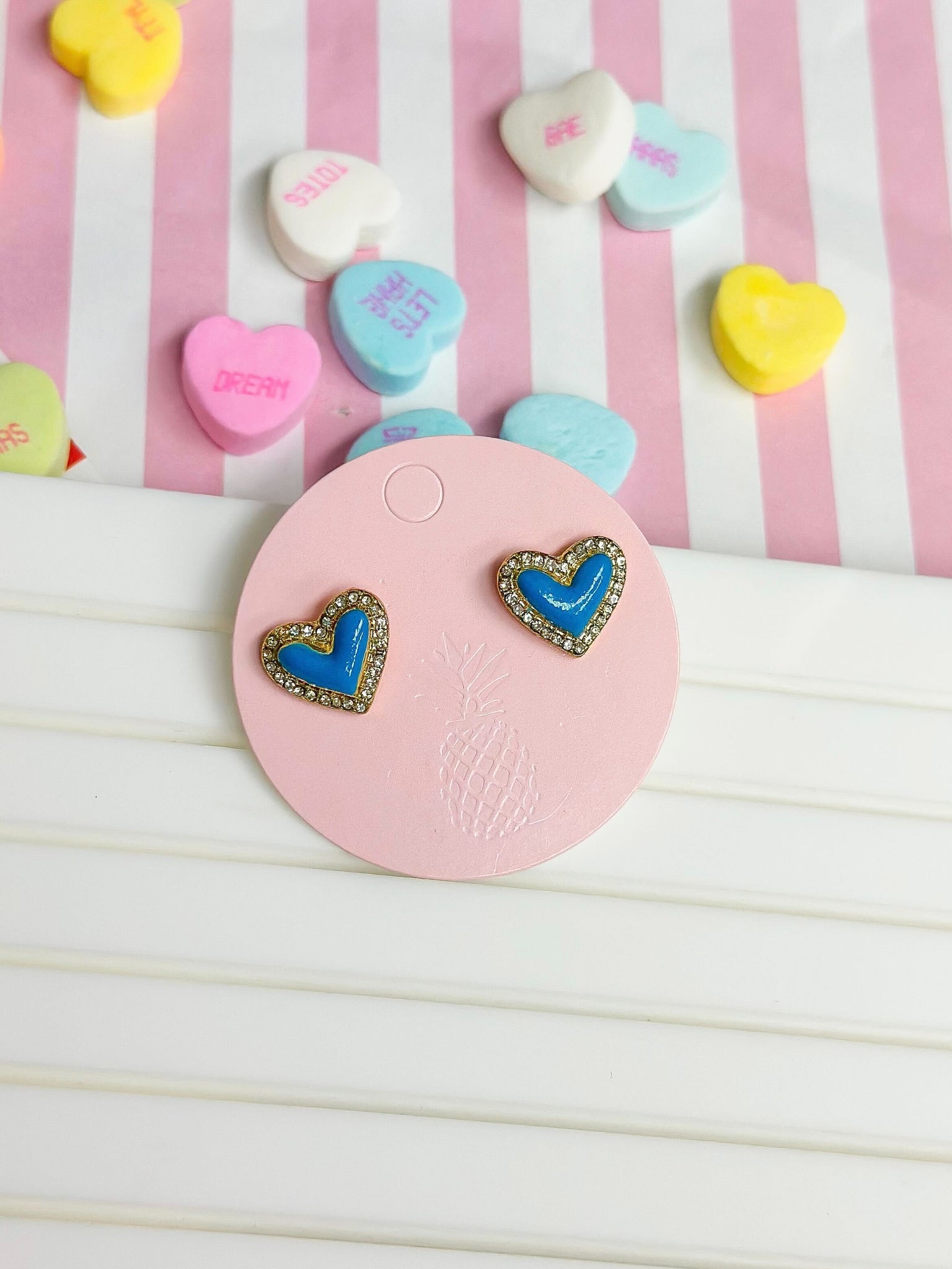 Pave Enamel Heart Stud Earrings