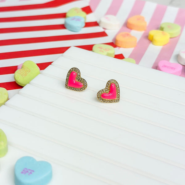 Pave Enamel Heart Stud Earrings