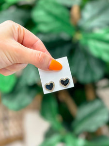 Pave Glitzy Heart Enamel Stud Earrings
