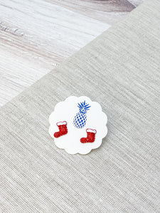 Pave Christmas Stud Earrings - Red Stocking