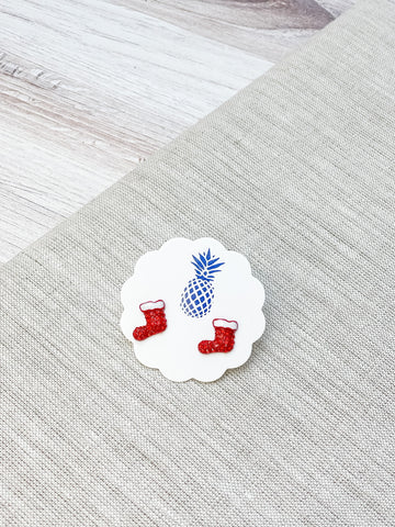 Pave Christmas Stud Earrings - Red Stocking