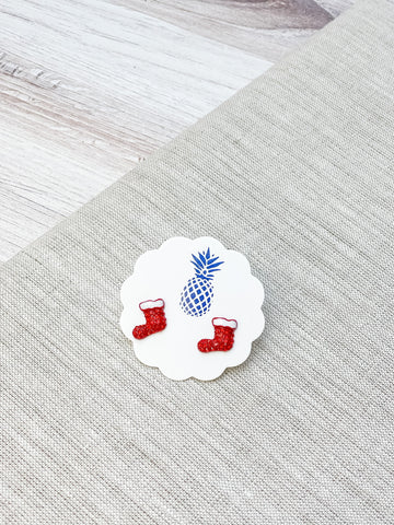 Pave Christmas Stud Earrings - Red Stocking