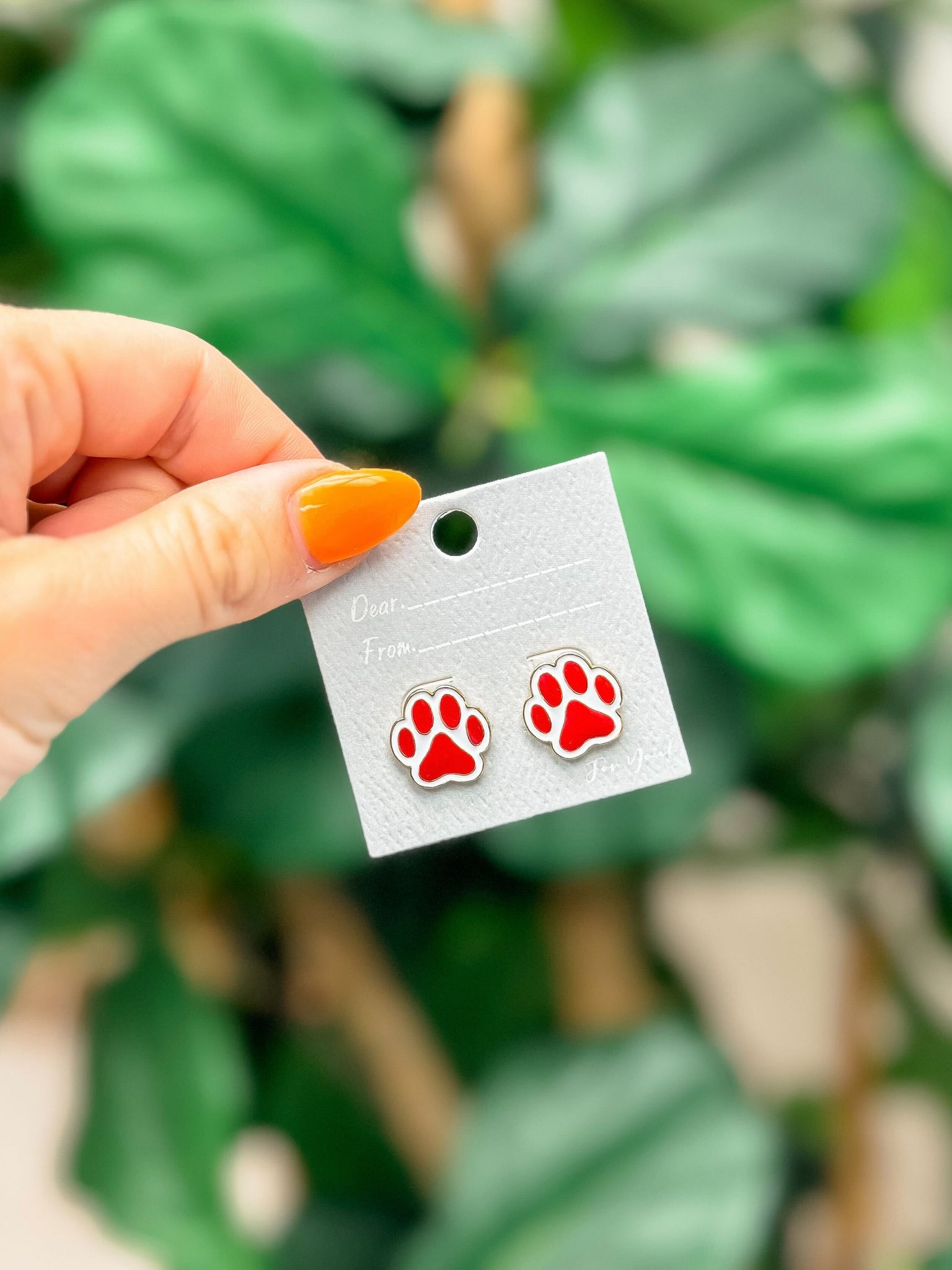 Paw Print Enamel Stud Earrings - Maroon & White