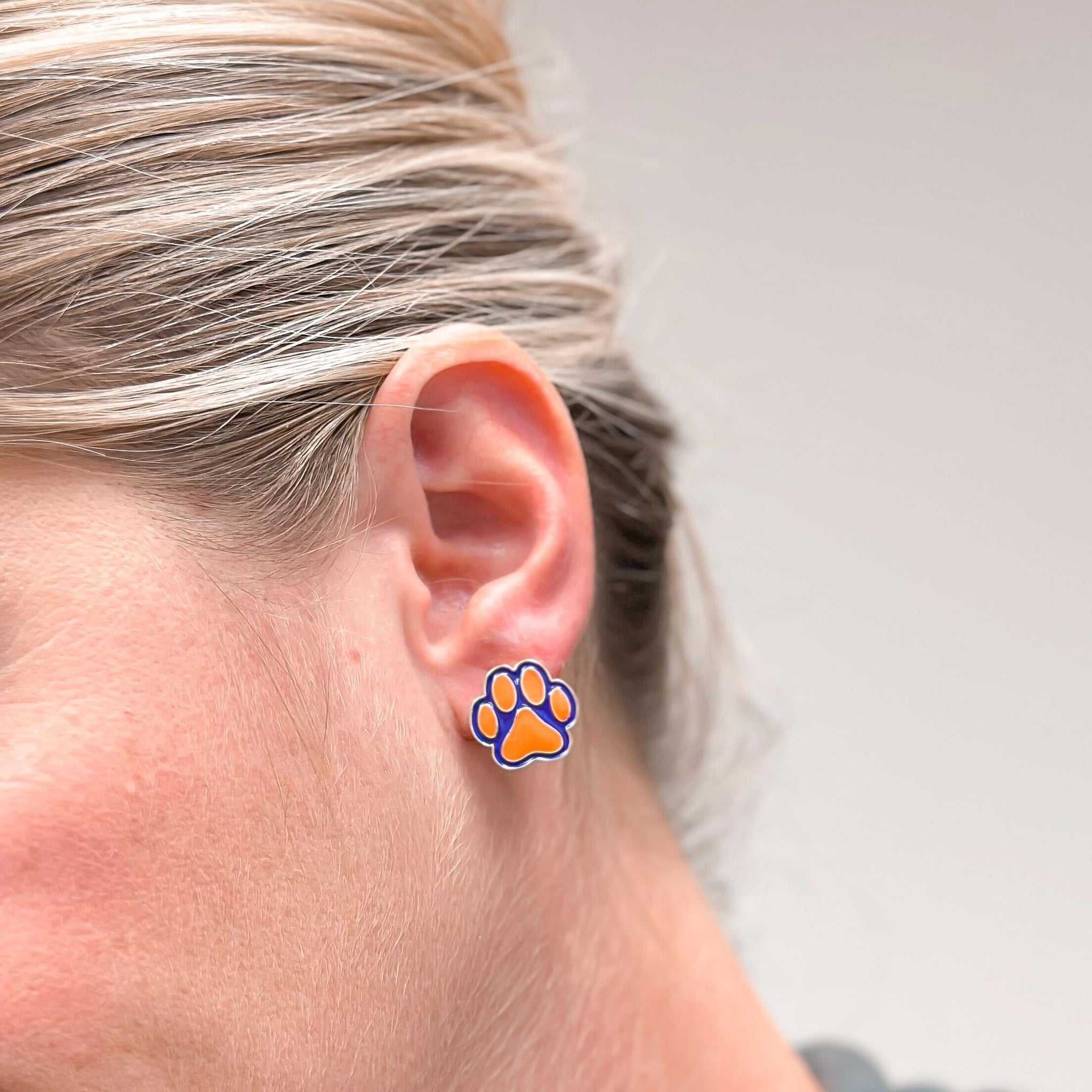 Paw Print Enamel Stud Earrings - Orange & Purple