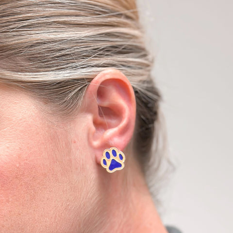 Paw Print Enamel Stud Earrings - Purple & Yellow