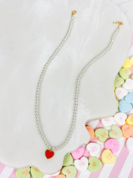 Pearl Bead Heart Charm Necklaces