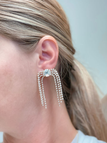 Bridal Pearl & Rhinestone Dangle Earrings