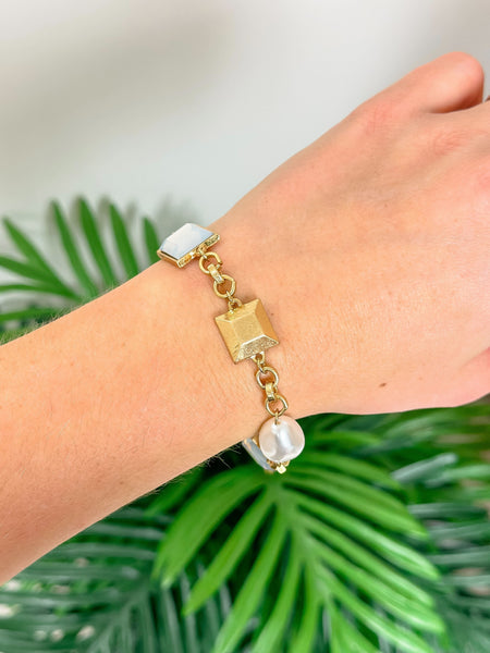 Pearl & Iridescent Stone Station Bracelet