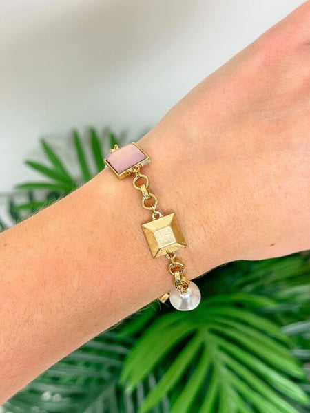 Pearl & Iridescent Stone Station Bracelet