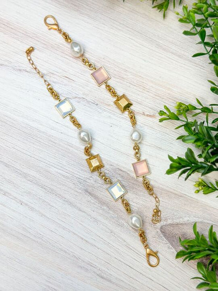 Pearl & Iridescent Stone Station Bracelet