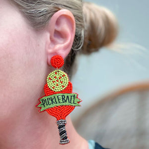 'Pickleball' Paddle Beaded Dangle Earrings