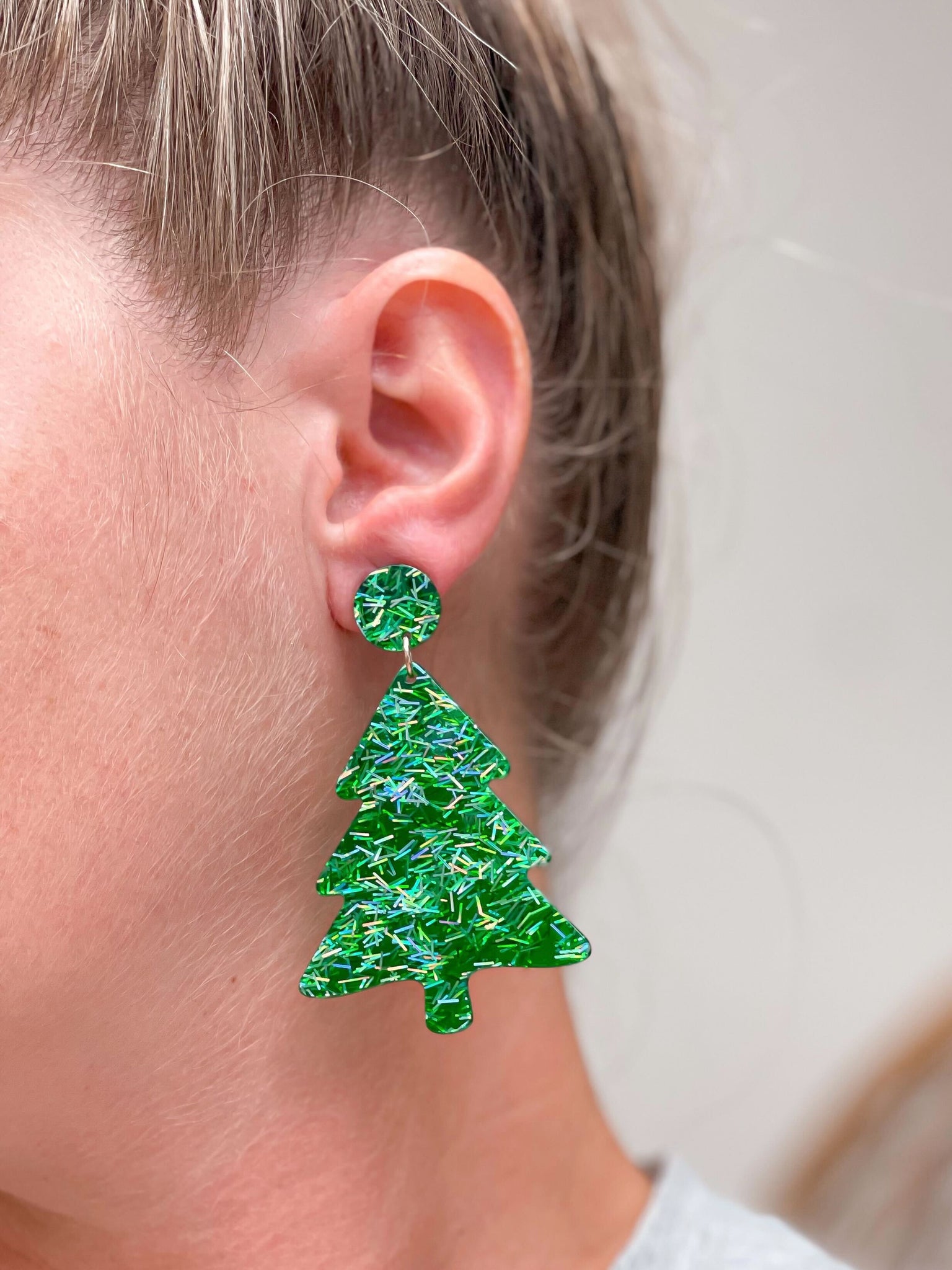 Pine Glitter Clear Resin Christmas Tree Dangles