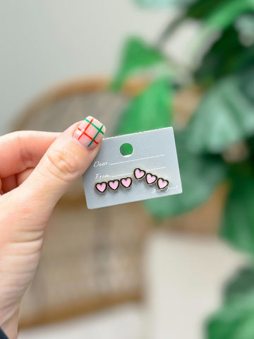 Triple Heart Enamel Stud Earrings