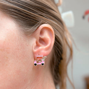 Pink Rhinestone Golf Cart Stud Earrings