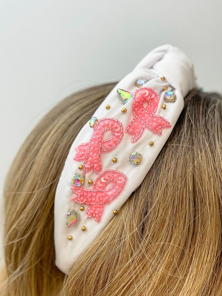 Pink Ribbon Embellished Headband