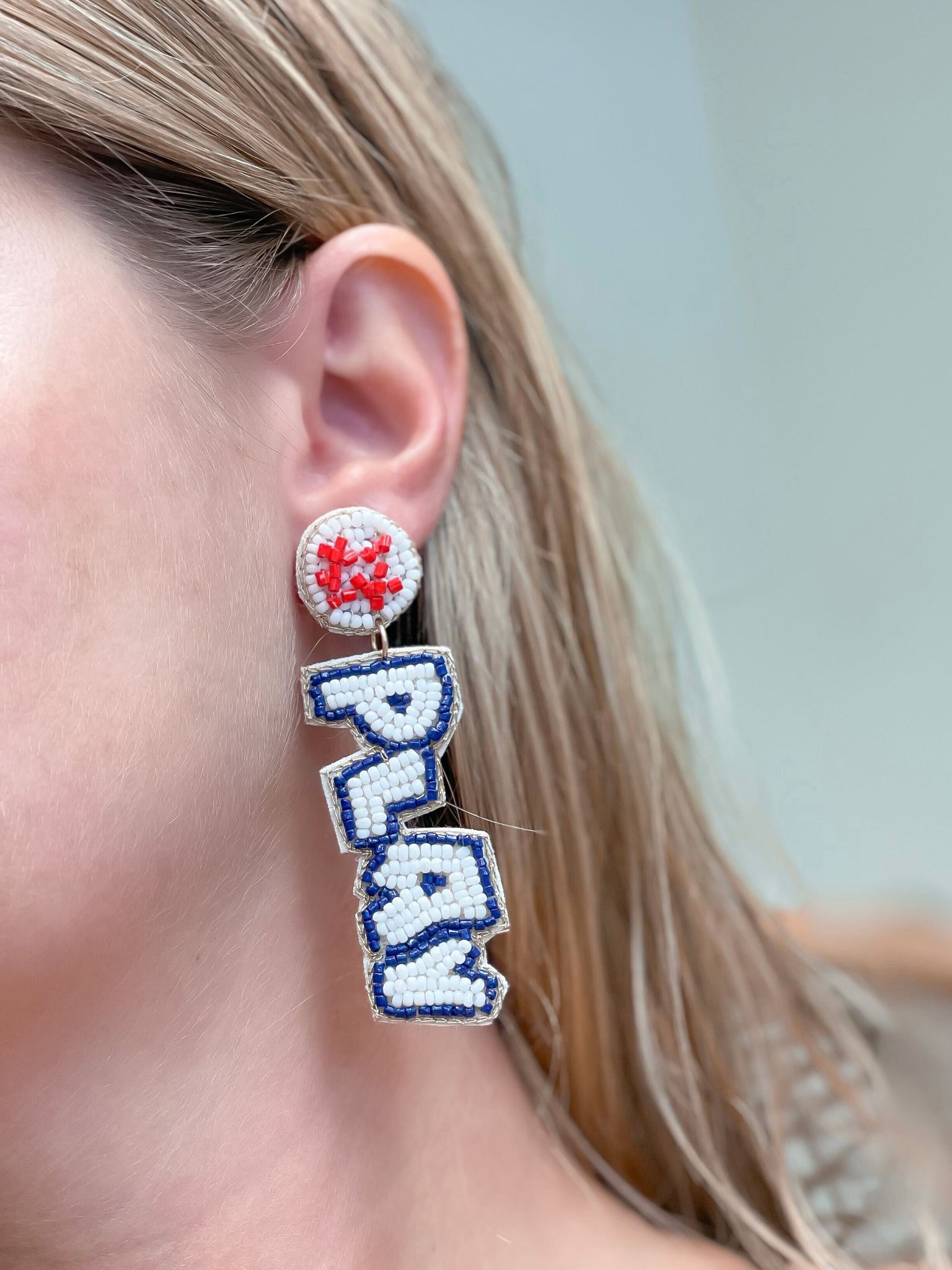 'Play Ball' Baseball Beaded Dangle Earrings