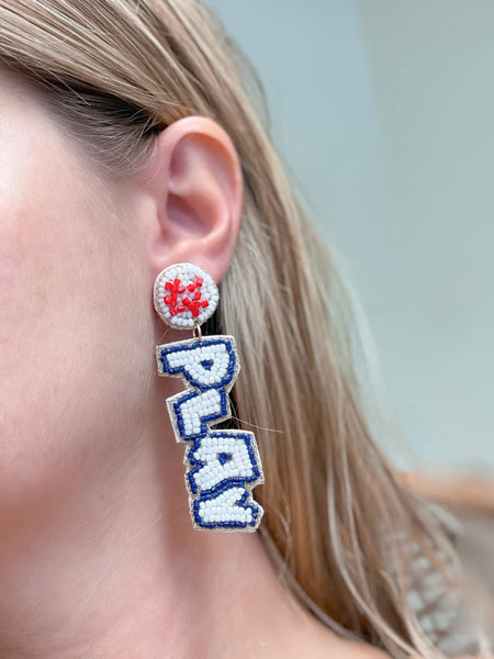 'Play Ball' Baseball Beaded Dangle Earrings