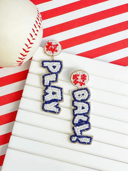 'Play Ball' Baseball Beaded Dangle Earrings