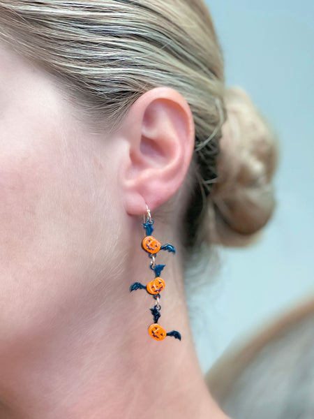 Pumpkin Bat Acrylic Dangle Earrings