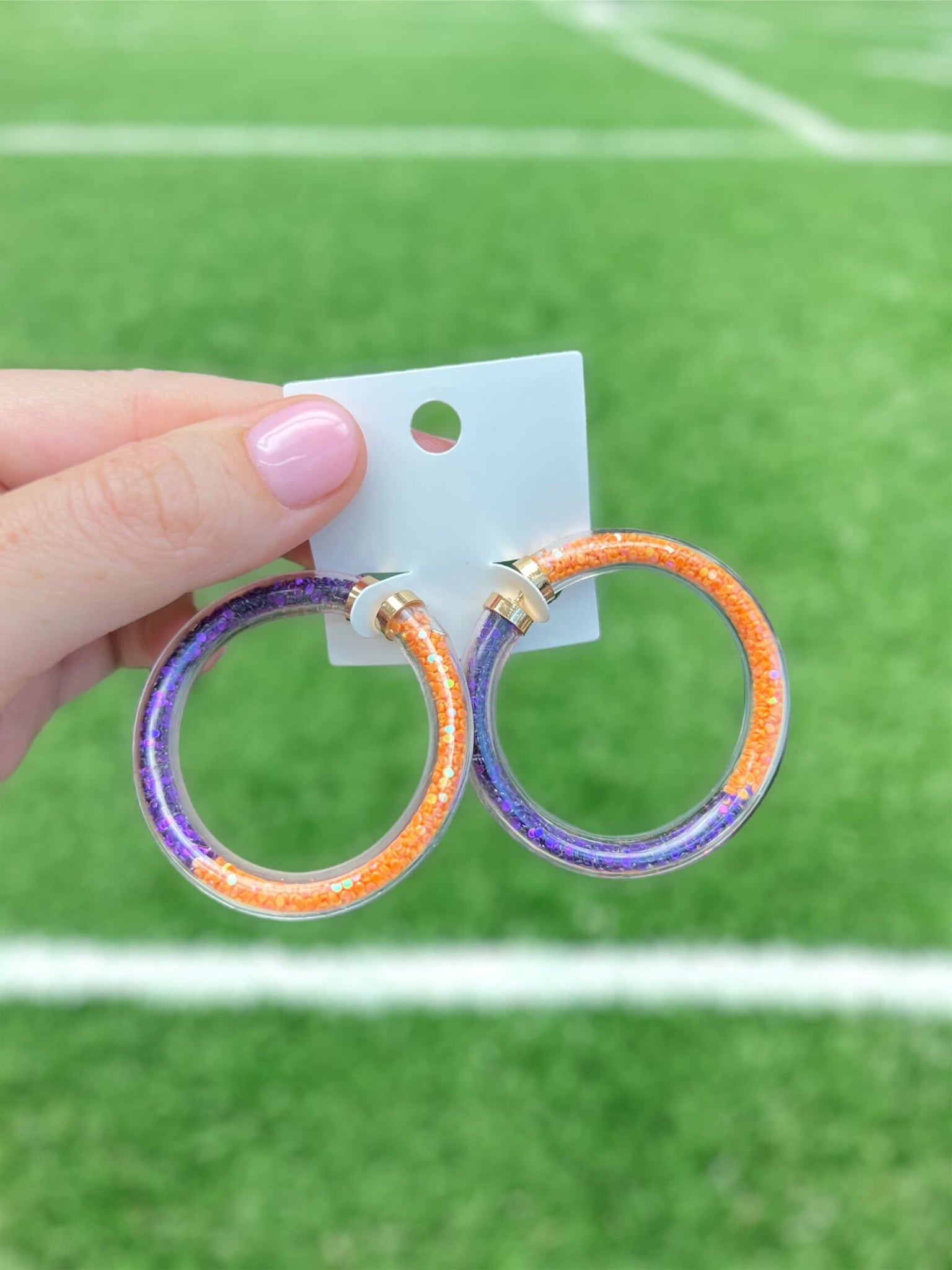 Game Day Jelly Tube Hoop Earrings - Purple & Orange