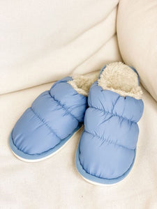 Puffy Quilted Slippers - Blue