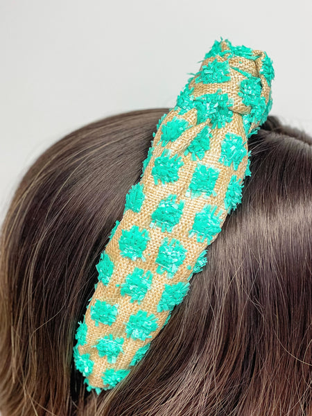 Raffia Embossed Knotted Headband - Mint