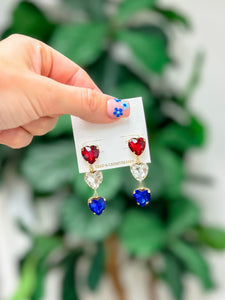 Red, White, & Blue Heart Jem Dangle Earrings