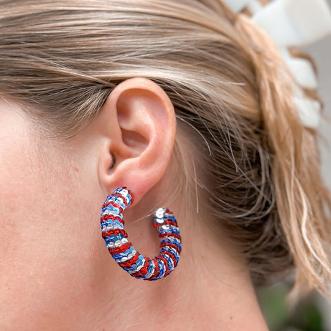 Patriotic Sequin Hoop Earrings