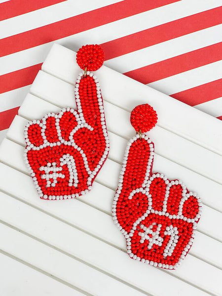 #1 Go Team Foam Finger Beaded Dangle Earrings