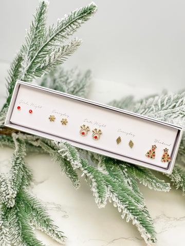 Every Occasion Box Earring Set - Pearl Reindeer
