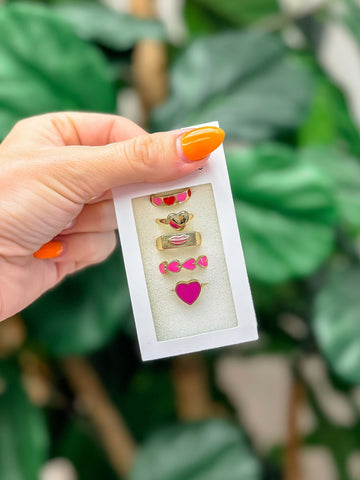 Pink Heart Ring Set