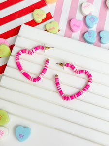 Rubber Disc Open Heart Hoop Earrings