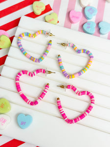 Rubber Disc Open Heart Hoop Earrings