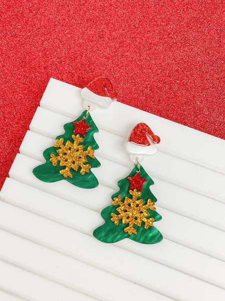 Santa Hat Glitter Resin Christmas Tree Dangles