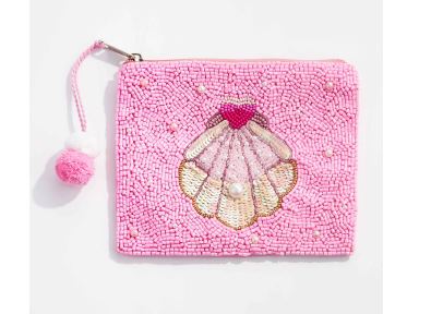 Pearl Seashell Beaded Zip Pouch - Pink