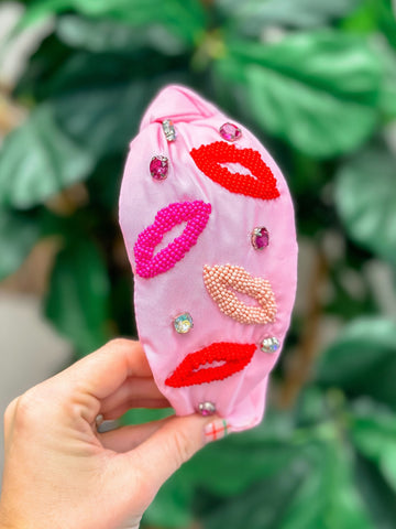 Seed Bead Kiss Lips Knotted Headband