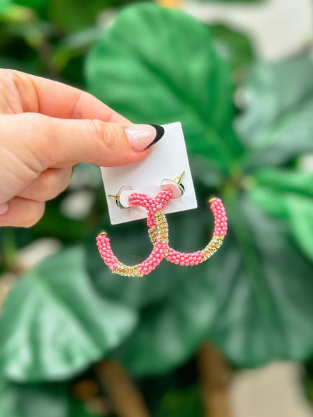 Seed Bead & Rhinestone Hoop Earrings