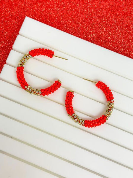 Seed Bead & Rhinestone Hoop Earrings