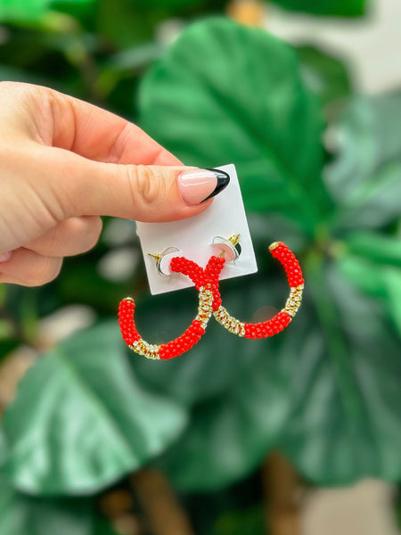 Seed Bead & Rhinestone Hoop Earrings