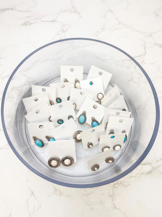 Semi Precious Stud Earrings - Pack of 12