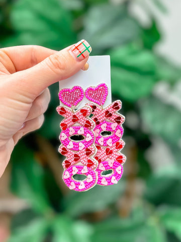Sequin Heart XOXO Dangle Earrings