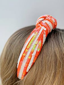 Game Day Sequin Headbands - Orange & White