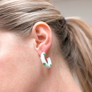 Shamrock Enamel Hoop Earrings - White