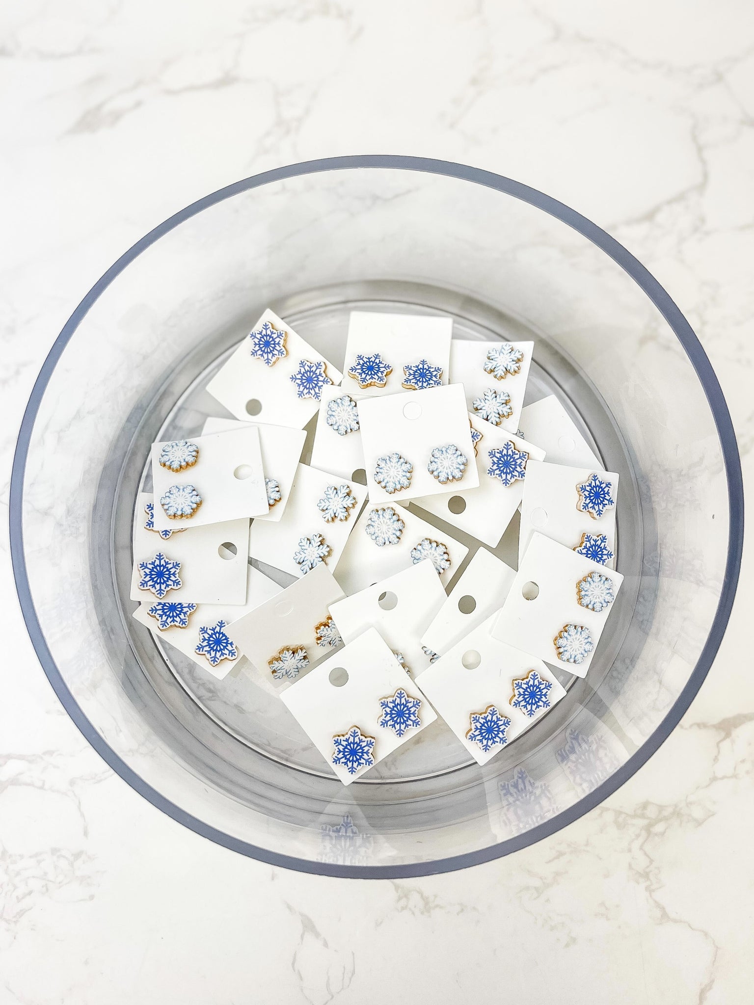 Printed Wood Snowflake Stud Earrings - Pack of 10