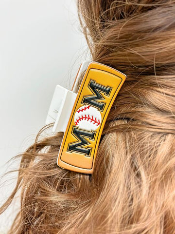 'MOM' Leather Claw Clip - Baseball