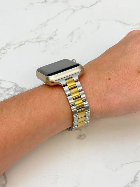 Two Tone Stainless Steel Linked Watch Band