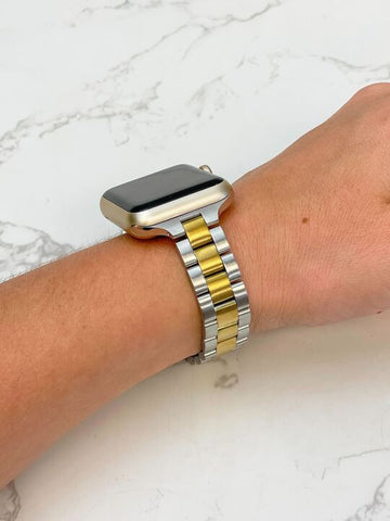 Two Tone Stainless Steel Linked Watch Band